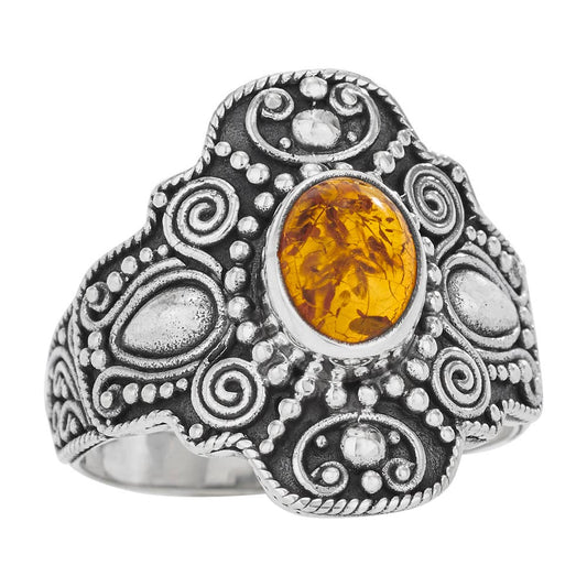 Golden Haze Amber Sterling Silver Ring