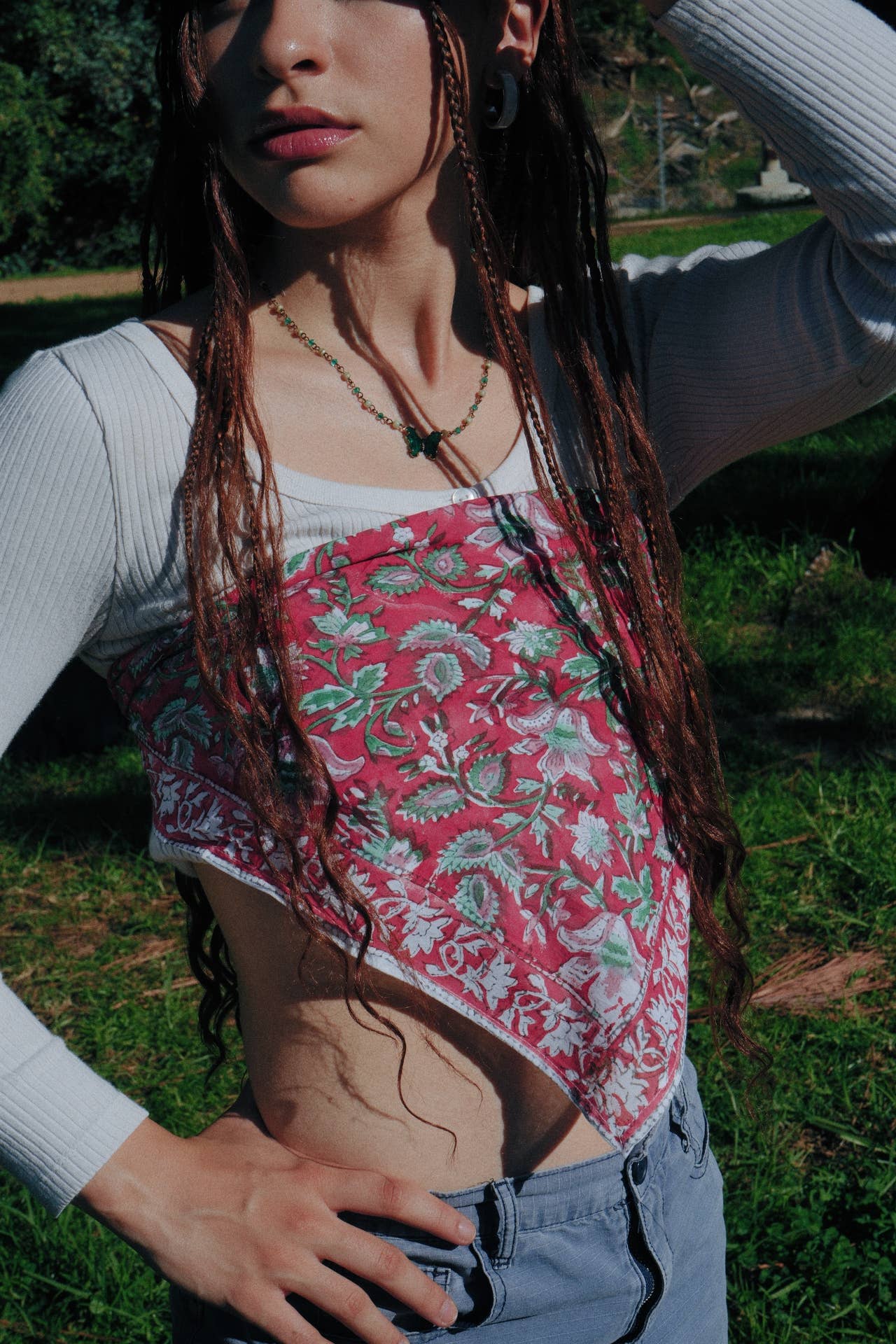 Venus Flytrap - Kalamkari Cotton Bandana (KK1547)