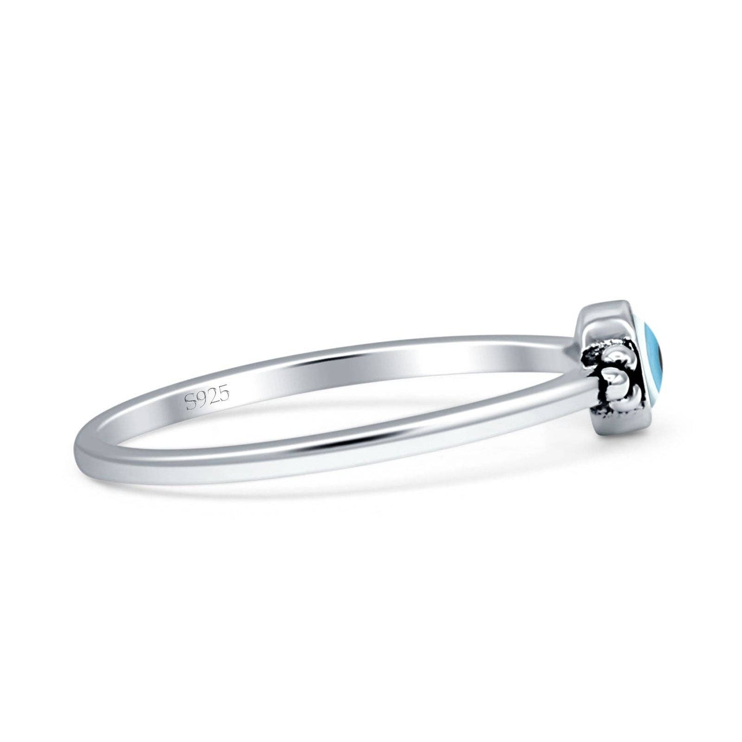 Round Mother Of Pearl Evil Eye Oxidized Ring