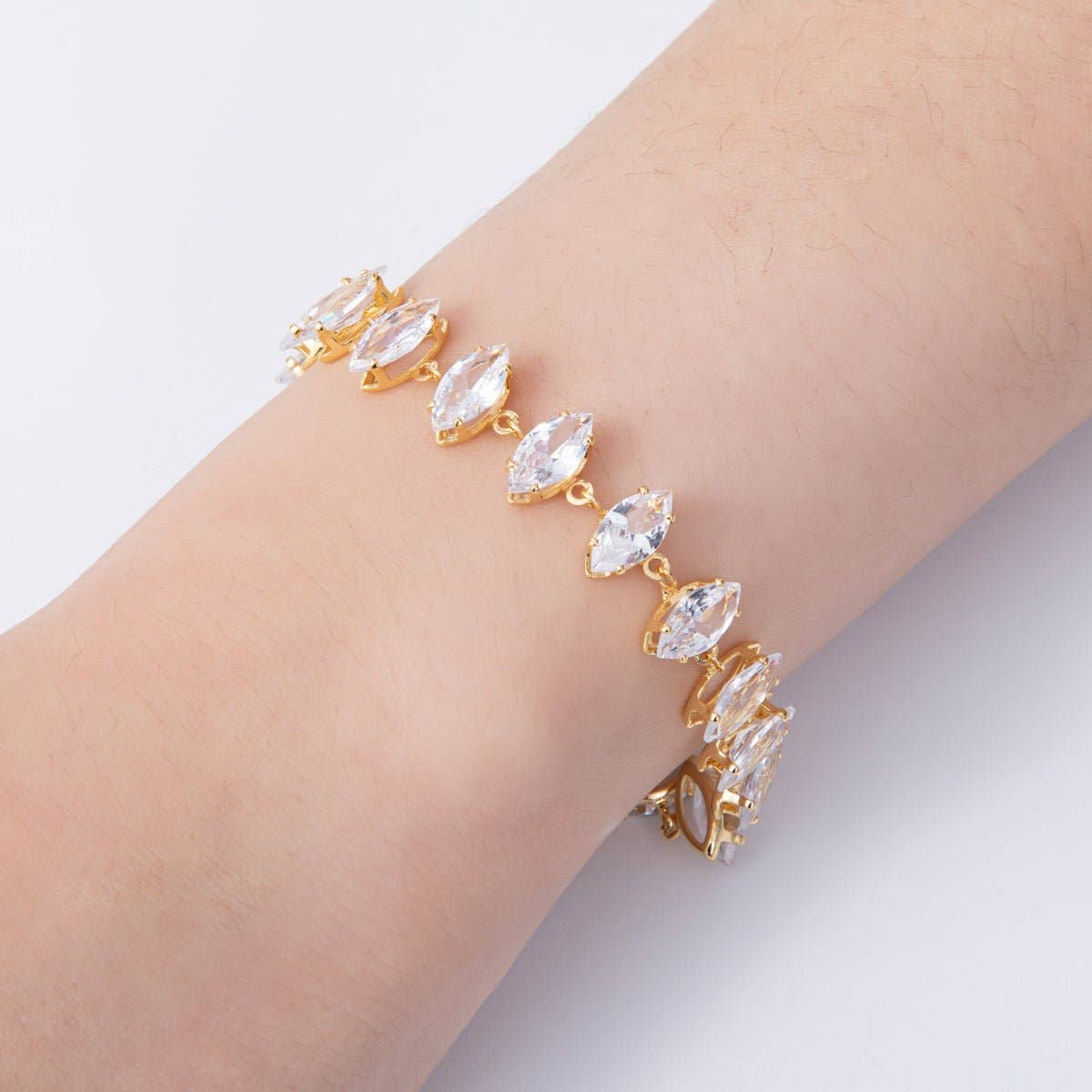 18K Gold Filled 10mm Clear Marquise CZ Tennis Chain 8 Inch Bracelet | WA-04193