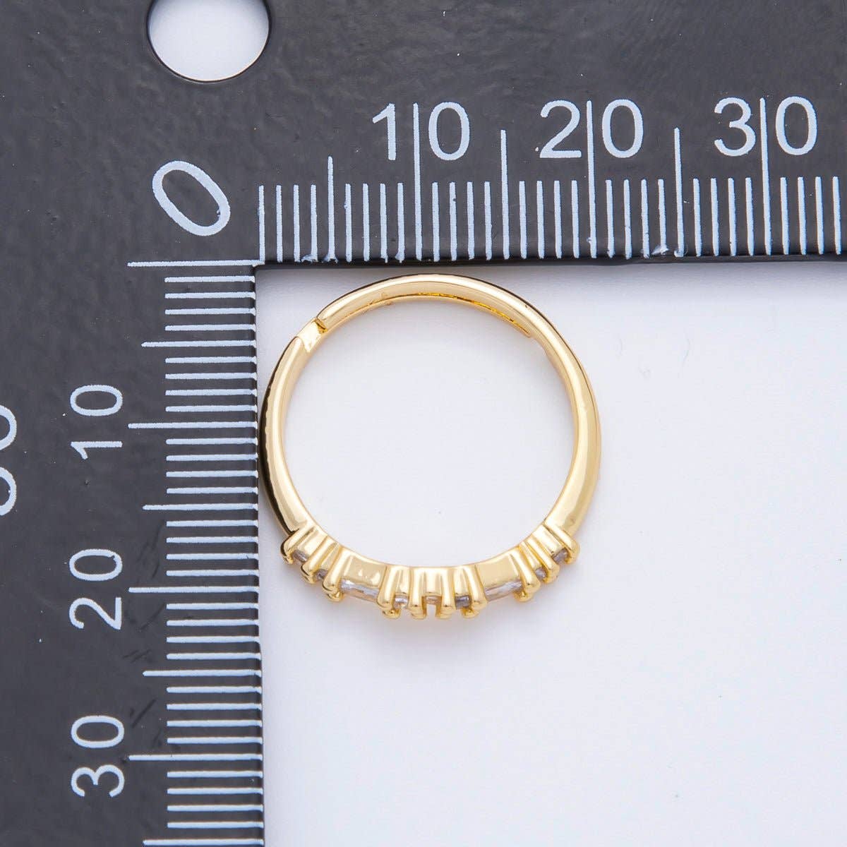 18K Gold Filled Dainty Clear, Pink Baguette Lined CZ Cluster Curved Adjustable Ring | O-2189