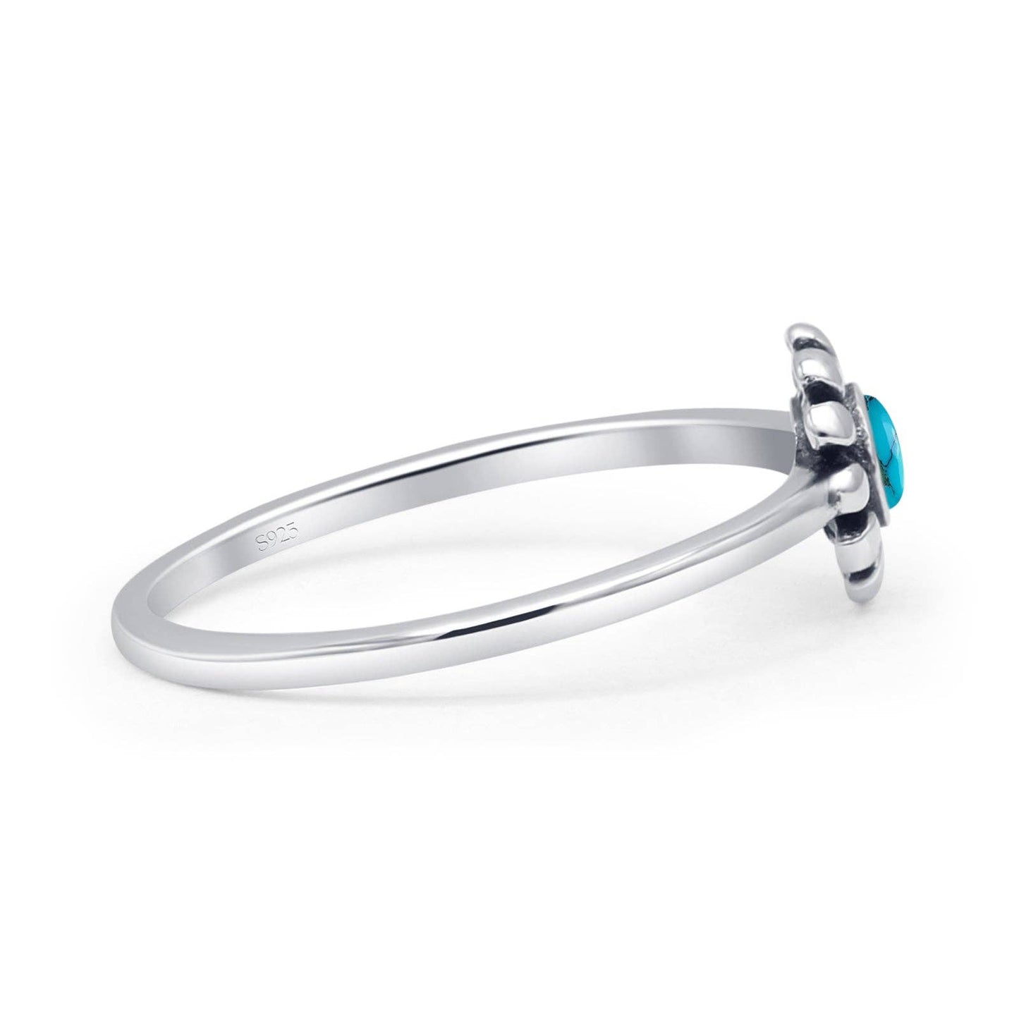Round Turquoise Sunflower Ring Oxidized