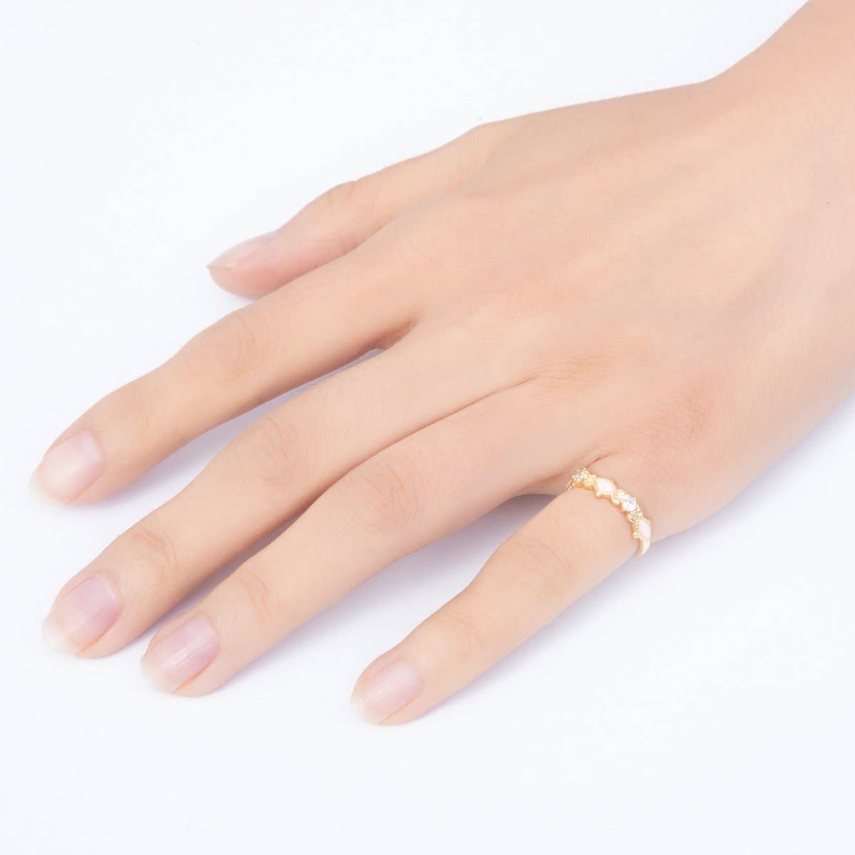 16K Gold Filled Vintage Marquise White Opal & Round Clear CZ Adjustable Pinky Ring | Rings-00381