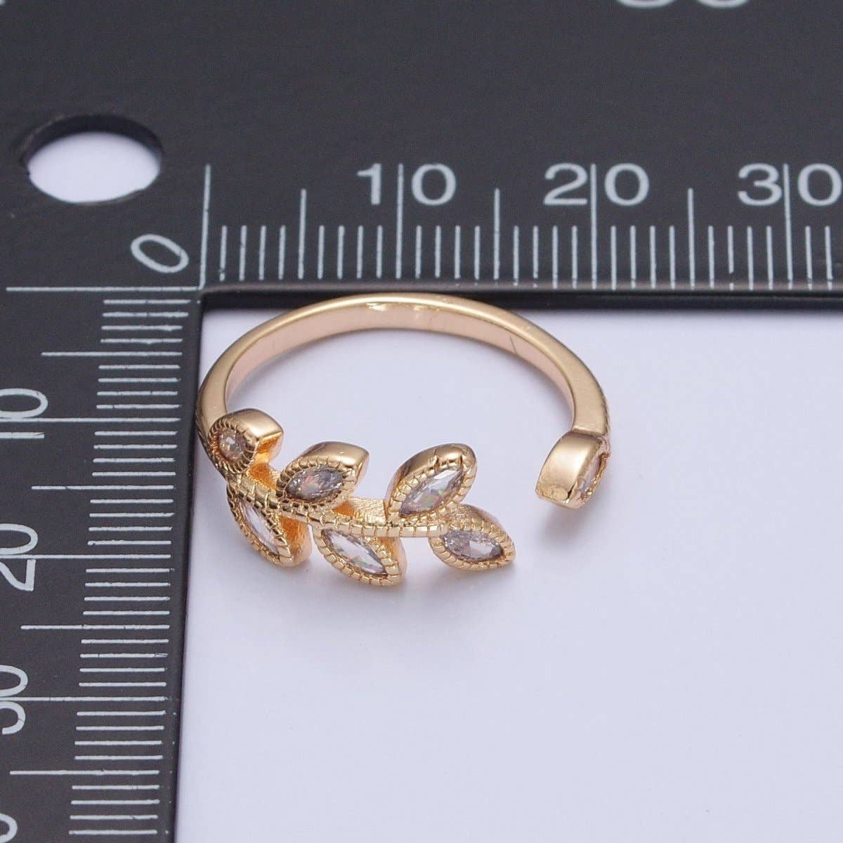 TRENDY Gold Leaf Ring, Pave Leaf Ring, Olive Leaf Vine Ring, Wraparound Ring, Nature Ring, Adjustable Size Ring O-2252