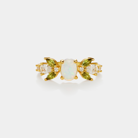 Oval Opal Olive Leaf Stacking Ring