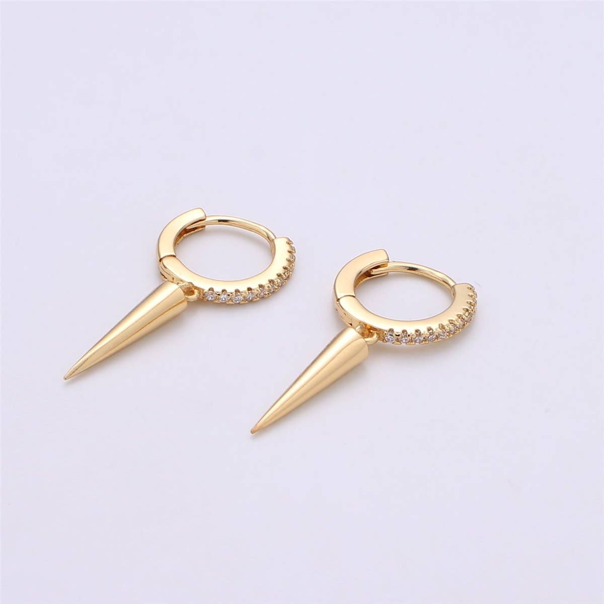 Gold Filled Spike Earrings, Single Spike Hoop Earrings K-354