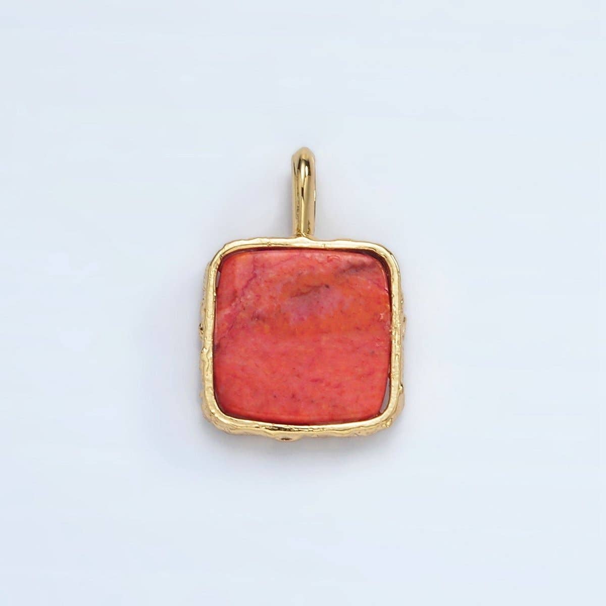 24K Gold Filled 18mm Square Natural Gemstone Foil Pendant | AA1358-AA1364