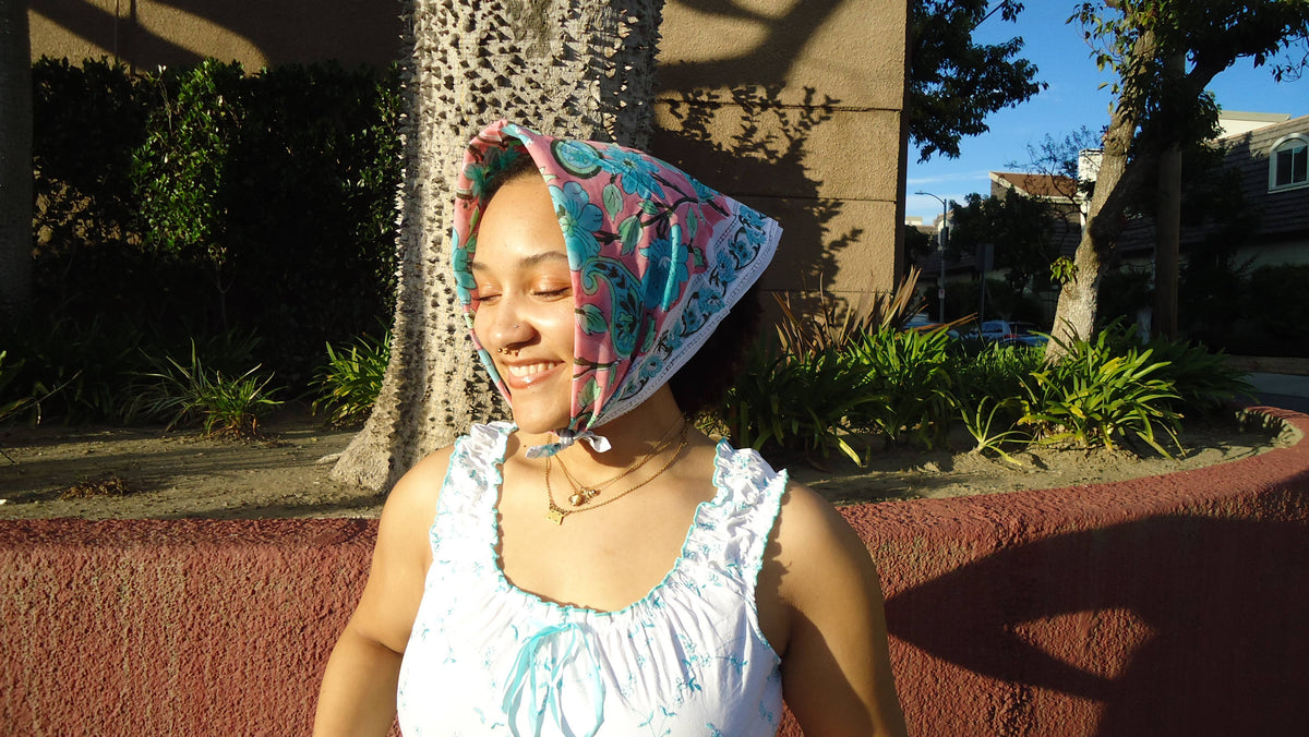 Rose Sky Paisley - Block Printed Cotton Bandana (KK1544)