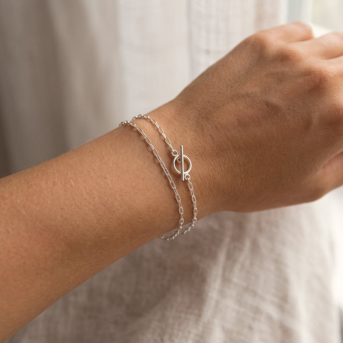 Paper Clip Chain Toggle Bracelet - Silver