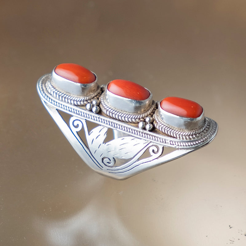 Coral Triple Ring