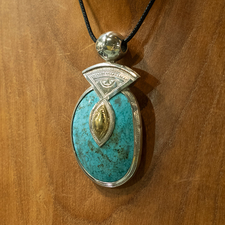 Traditional Tuareg Turquoise Hand Carved Pendant