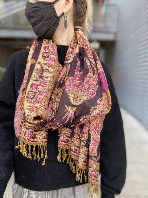 Elephant and Camel Motif Scarf